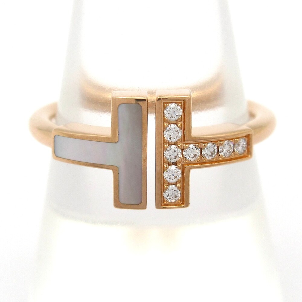 Tiffany & Co. T Wire Ring 18K Rose Gold White Diamond Mother of Pearl